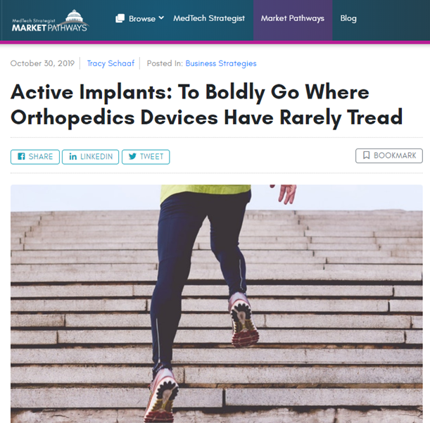 Read about our journey to market the NUsurface Meniscus Implant – the world's first artificial meniscus – in the Nov/Dec issue of MedTech Strategist's Market Pathways publication. Full story available for download on our website: bit.ly/33cZhQs.