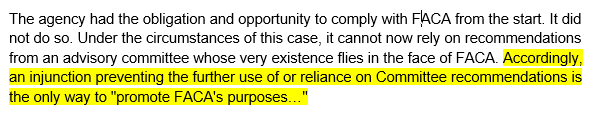 12/ 8/13/2019: Judge Molloy of the U.S. District Court for the District of Montana finds that the Royalty Policy Committee violated the Federal Advisory Committee Act and **** prohibits the Interior Department from using or relying on ANY of the RPC’s recommendations ****