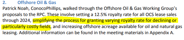 8/ On February 28, 2018, Patrick Noah of  @conocophillips presented the following recommendation to the full Royalty Policy Committee. It was unanimously approved and sent to Secretary Zinke in March.