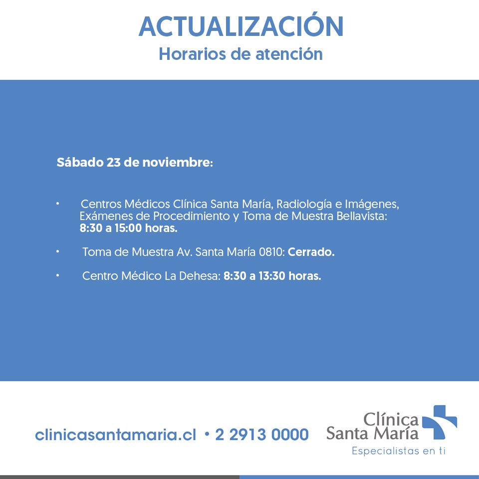 Infórmate sobre los horarios de atención del sábado 23 y domingo 24 de noviembre aquí: bit.ly/33X7Vnl