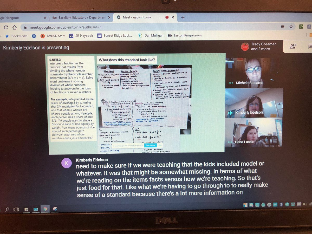 5th grade Math collaborative team. (DM, SF, SS, NR, DC) using google hangout to meet with Kim and Katie discussing upcoming essential standards. #PLC <a href="/DVUSD/">Deer Valley Unified School District</a>