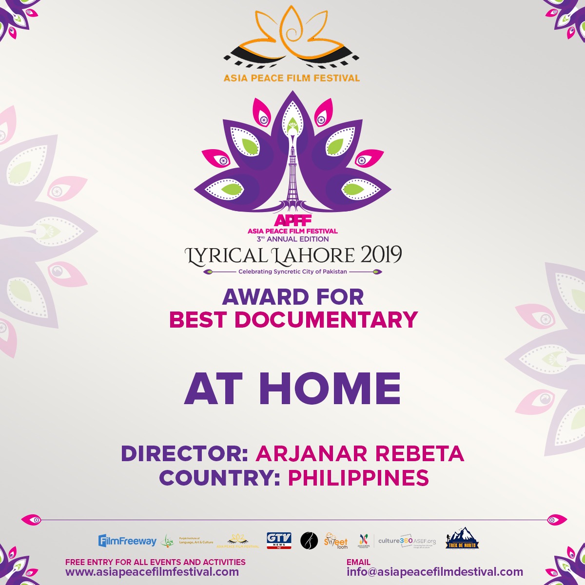 AsiaPeaceFilms's tweet photo. Asia Peace Film Festival is a juried film festival, and our juries in four competition categories convened during APFF 3rd Edition at 20-22 November at #Lahore, Pakistan.for their deliberations and awards were announced on friday evening https://t.co/VIDUfxpyhz