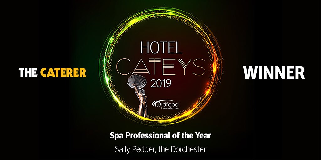 The next award is for Spa Professional of the Year, sponsored by <a href="/ChristieCo/">Christie & Co</a>. Well done to Sally Pedder from <a href="/TheDorchester/">The Dorchester</a> #hotelcateys