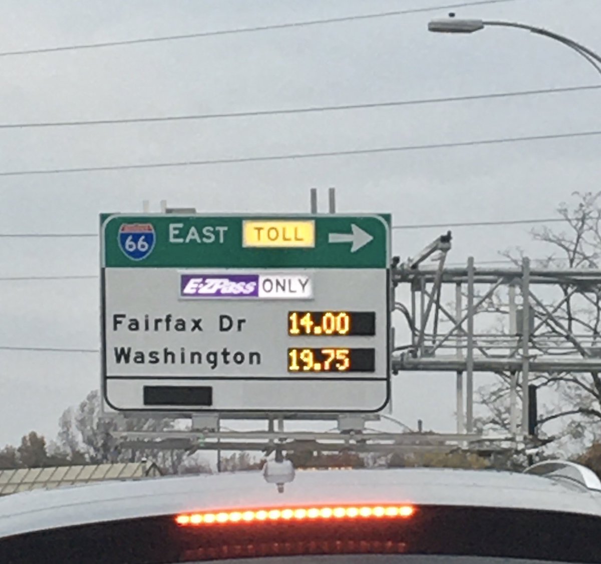 WillesLee's tweet image. Literally, highway robbery. By office holders &amp;amp; govt bureaucrats. 
N VA toll for a 3-mile stretch on Hwy 66 into DC for morning rush. (It’s pro-rated so it has been higher.)
#plainwrong