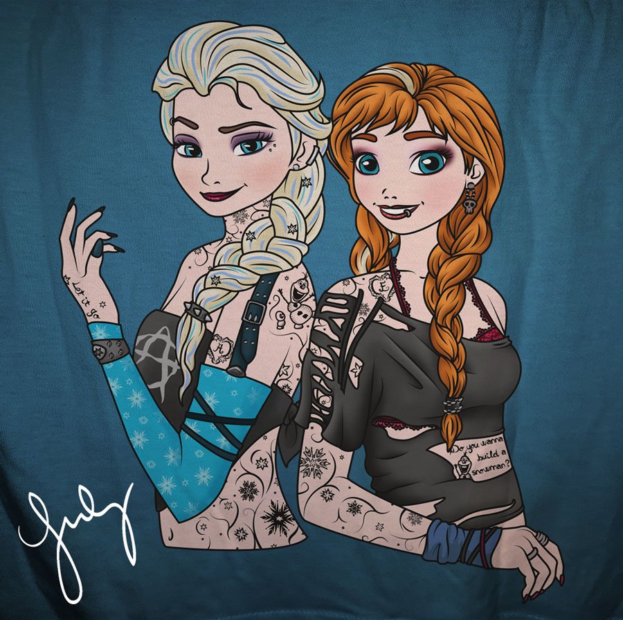 YulyDesigns's tweet image. Have you already seen #Frozen2? The two sisters are ready for this new adventure! ❄🍁
.
"Punk #Anna and #Elsa " T-shirt 
.
. 
Links in bio ⬆️
. 
#DigitalArt #Tshirts #Disney #Punkstyle