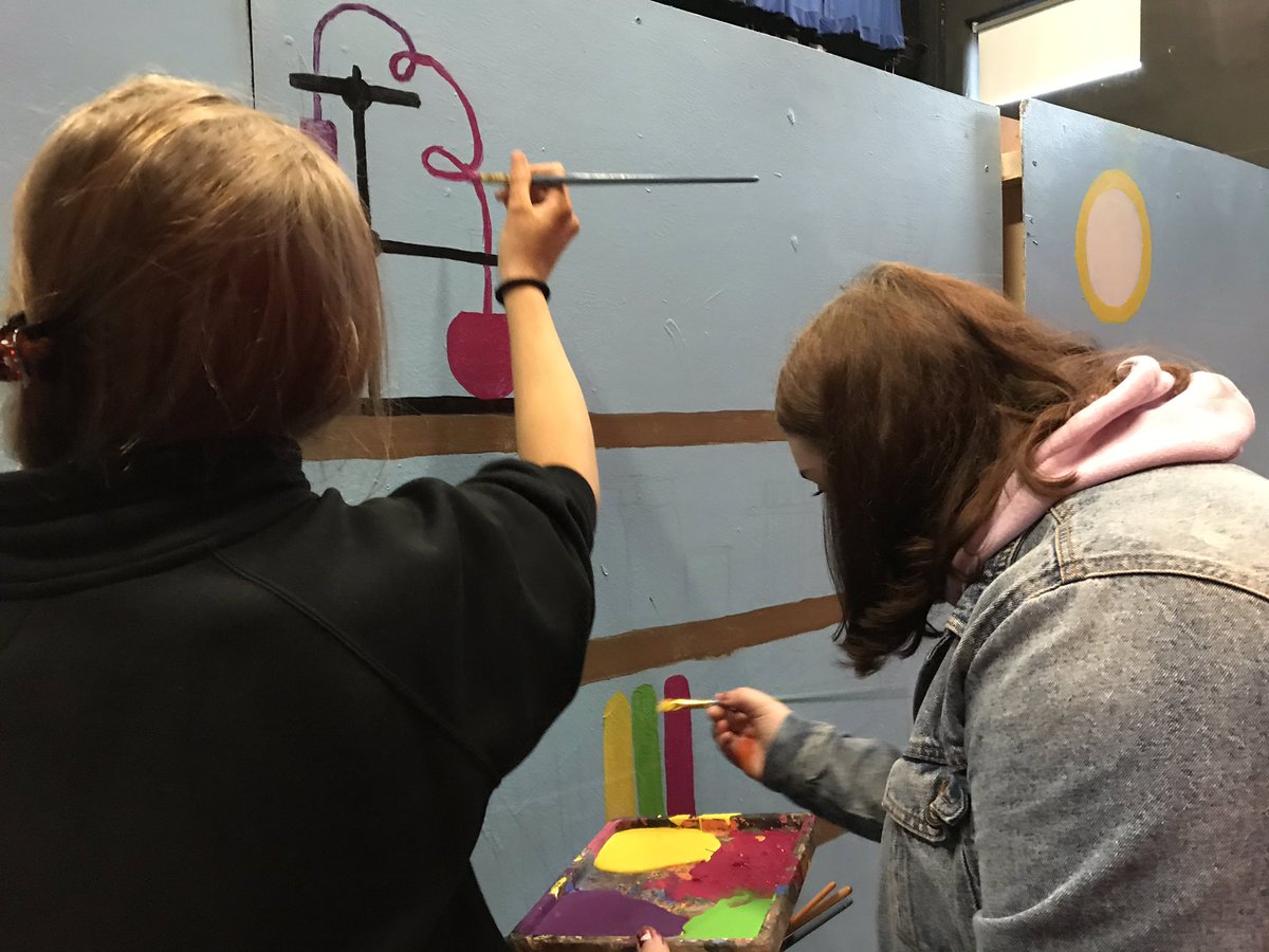 ASMArtDep's tweet photo. Amii, Hailey &amp; Abbey in TY were hard at work all week painting the sets for our annual school musical #highschoolmusical Tickets on sale and selling fast! https://t.co/CjAlYjMaZg