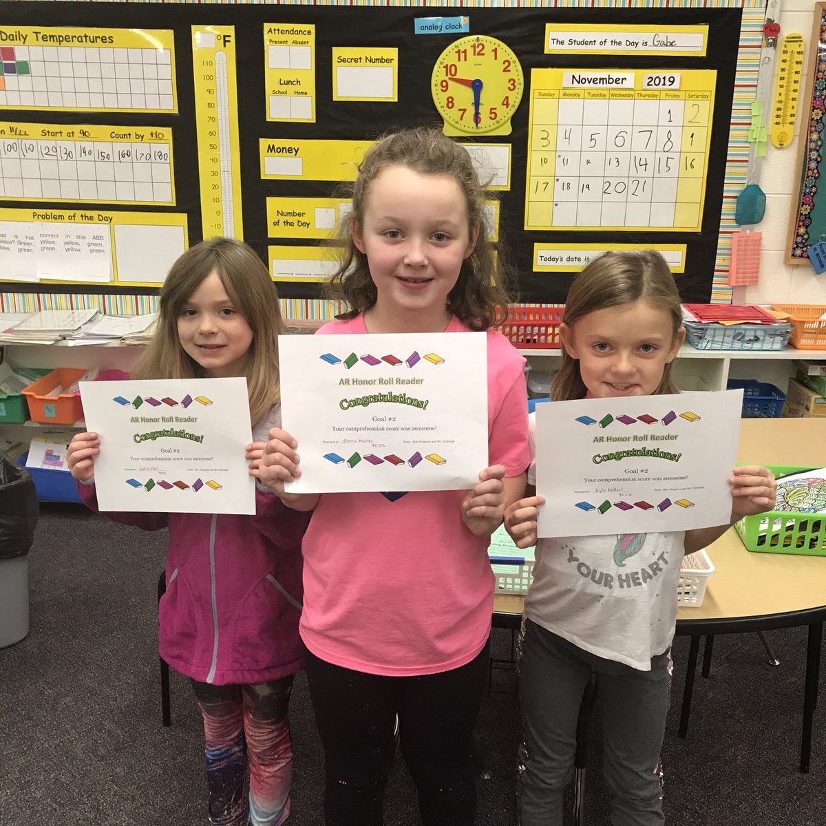 FergusonGrade2's tweet image. These girls crushed the comprehension scores during AR goal #2!  Their scores were almost perfect! 95.6%, 98.3%. And even a 99%!!  That’s only missing 1-3 questions during the entire 6 weeks!!!  Amazing! #burropride #readingformeaning
