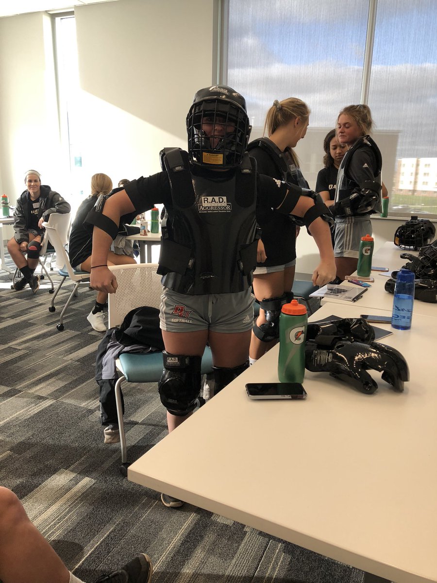 DU_SBALL's tweet photo. Our girls have just finished their month long training of RAD. Their final day included a simulation with pads and bad guys. Needless to say, we are trained &amp; can kick butt. A huge thank you to the RAD Team at DU. You guys are awesome 👏🏼💪🏼🥊 https://t.co/7tqOSejzzT