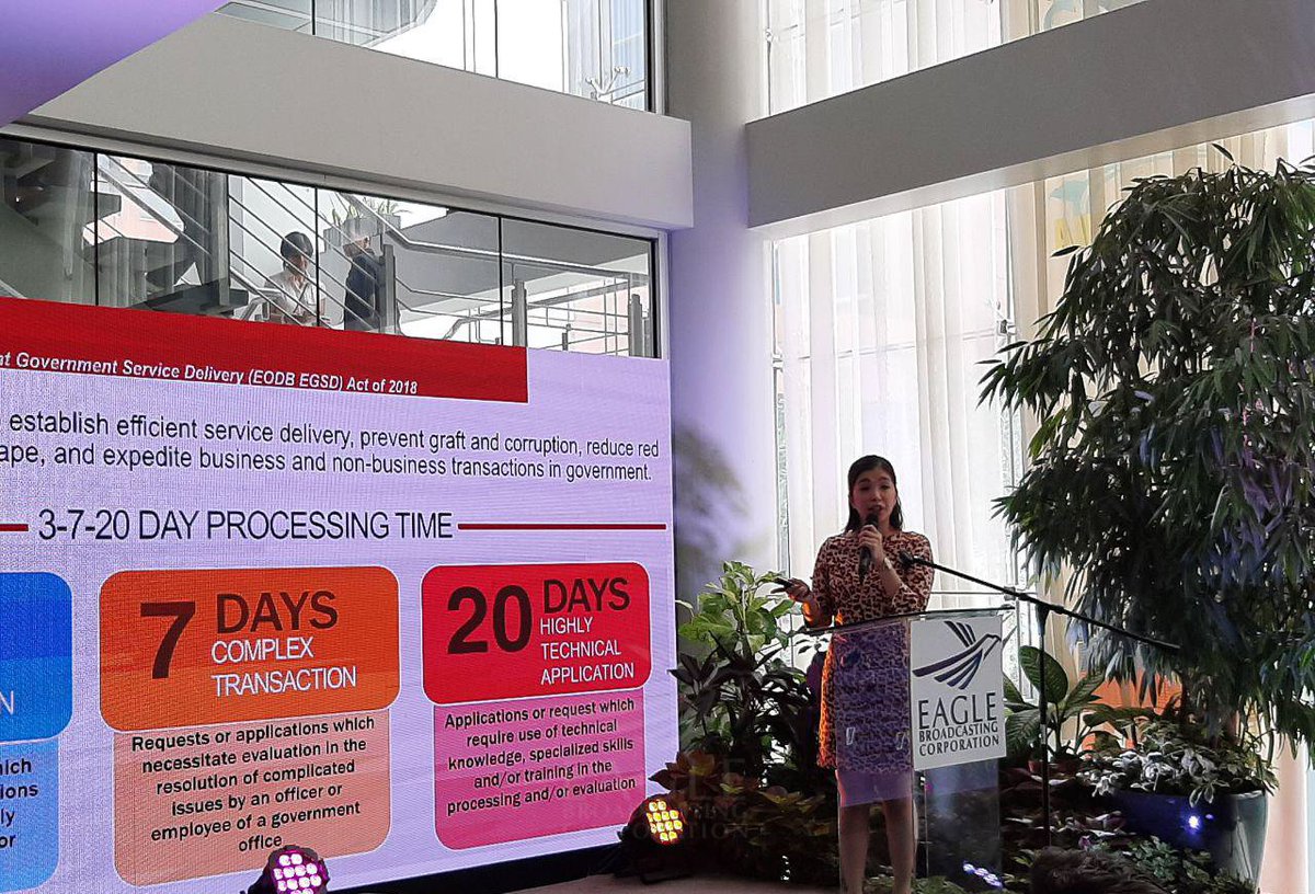 eaglebroadcast's tweet photo. Claudia Hillary Carbonell, representative of Department of Trade and Industry Secretary Ramon Lopez, talking about the latest DTI data and programs on entrepreneurship, technology, and innovation, at the #EBCOpenHouse https://t.co/YaJRrtV9LY