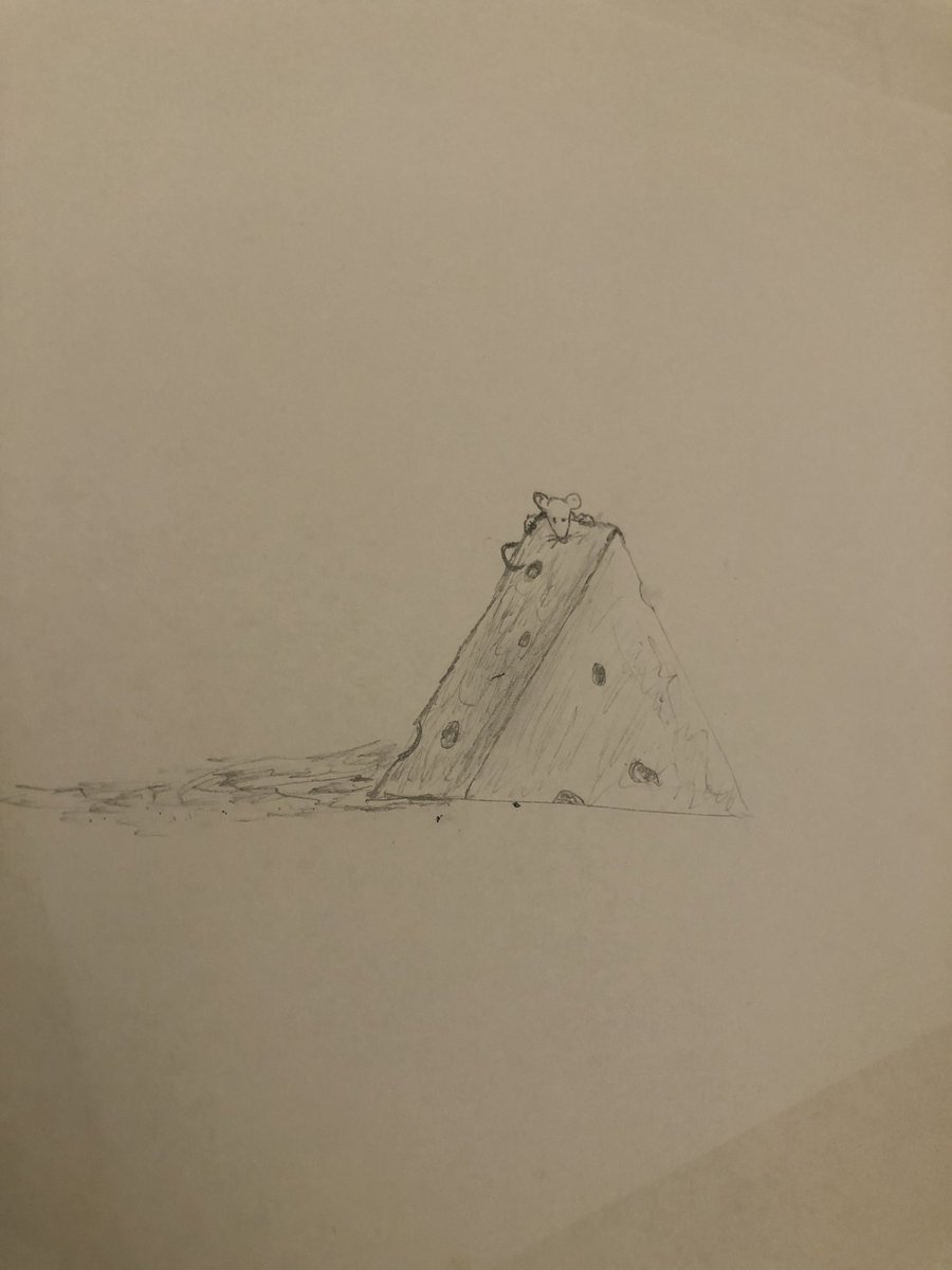 TadLikesWords's tweet photo. Trying to learn to draw via The Great Courses Plus.  The cheese was the first “assignment.” I added the mouse because it made me happy.
.
.
.
 #pb #kidlit #amdrawing #drawing #illustrating https://t.co/X9UMmRvQwM