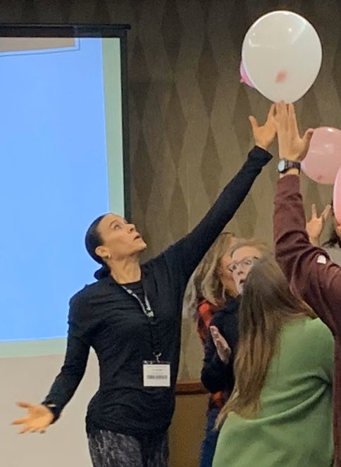 GHSaysRockChalk's tweet photo. Thanks for catching this hilarious gem @ScottAmpersand! This is right before I sacrificed my “goal” to keep the 🎈red balloon up! @stenger2warner’s 🏐volleyball skills sure came in handy @PrideandjoyMary’s session! #IAHPERD19 #dreambigIAHPERD https://t.co/cXafM24c2g