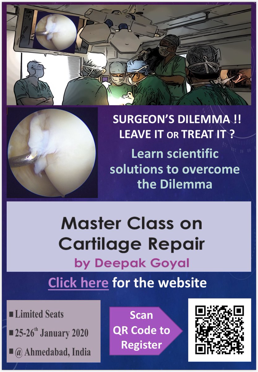 DrDeepakGoyal's tweet photo. Leave it or Treat it. 

Master Class on Cartilage Repair by Deepak Goyal on 25-26 Jan 2020, Ahmedabad, India. 

@CartilageRepair @ISAKOS @J_ISAKOS @AOSSM_SportsMed @iCartilage https://t.co/raTk7eapin