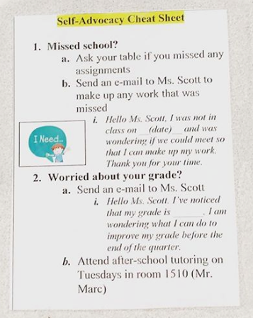 teacher2teacher's tweet image. In high school T Amber Scott's classroom, Ss don't just learn geography. They learn "soft skills" too – which is why she created these self-advocacy cheat sheets! #MasteryChat #tlap