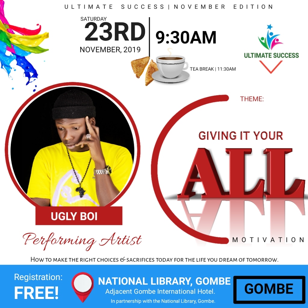 GOMBE ARE Y'ALL READY to be Motivated? 
One of our finest acts the CASANOVA crooner ' @proboiuglyboi ' will be GIVING IT HIS ALL @ the #GivingItYourAll event Today.
Be there!!!
#uglyboi #gemini #proboination #proboi #celebrity #events #gombe #comfirm
.vii