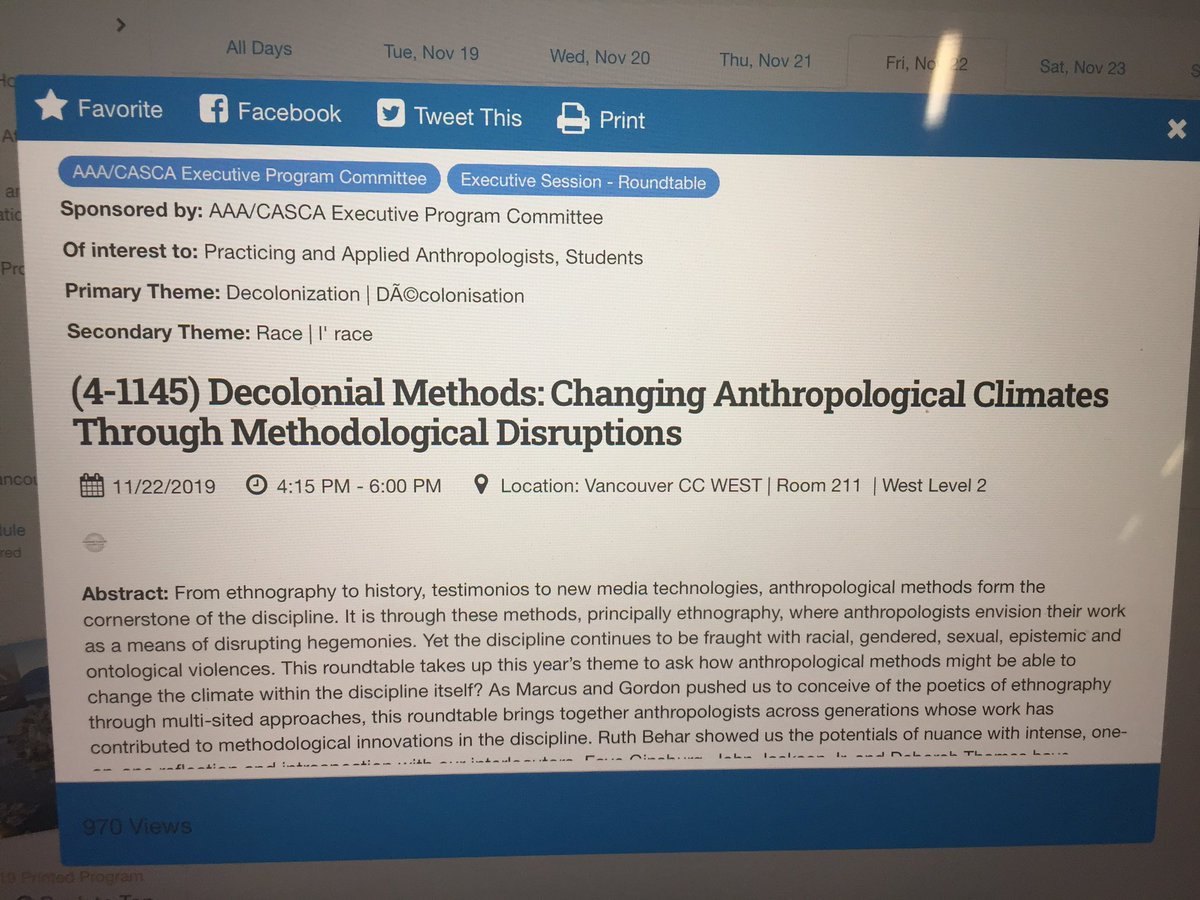 Packed house for Decolonial Methods: Changing Anthropological Climates Through Methodological Disruptions in CCWest Rm 211.  #AAACASCA2019