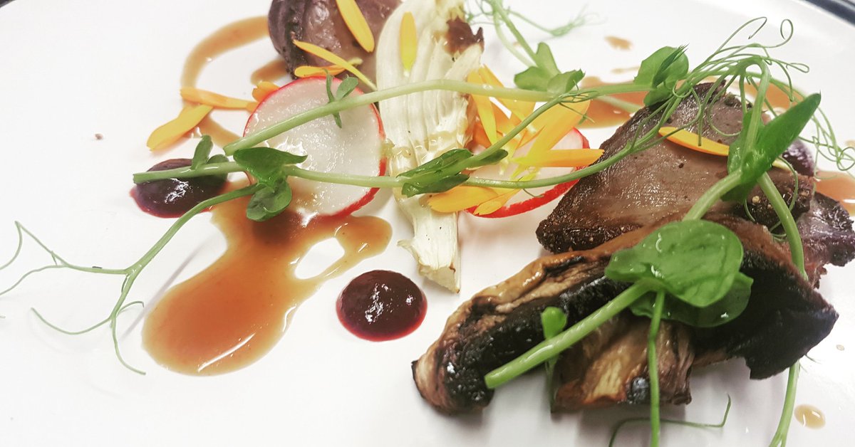 Wood pigeon, <a href="/mooncoinbeetro1/">Mooncoin Beetroot</a> beet gel, <a href="/evesrelish/">Eve's Leaves</a> micro herbs, BlackBerry &amp; meadow sweet jus, @EurotoquesIrl #itsawildgame