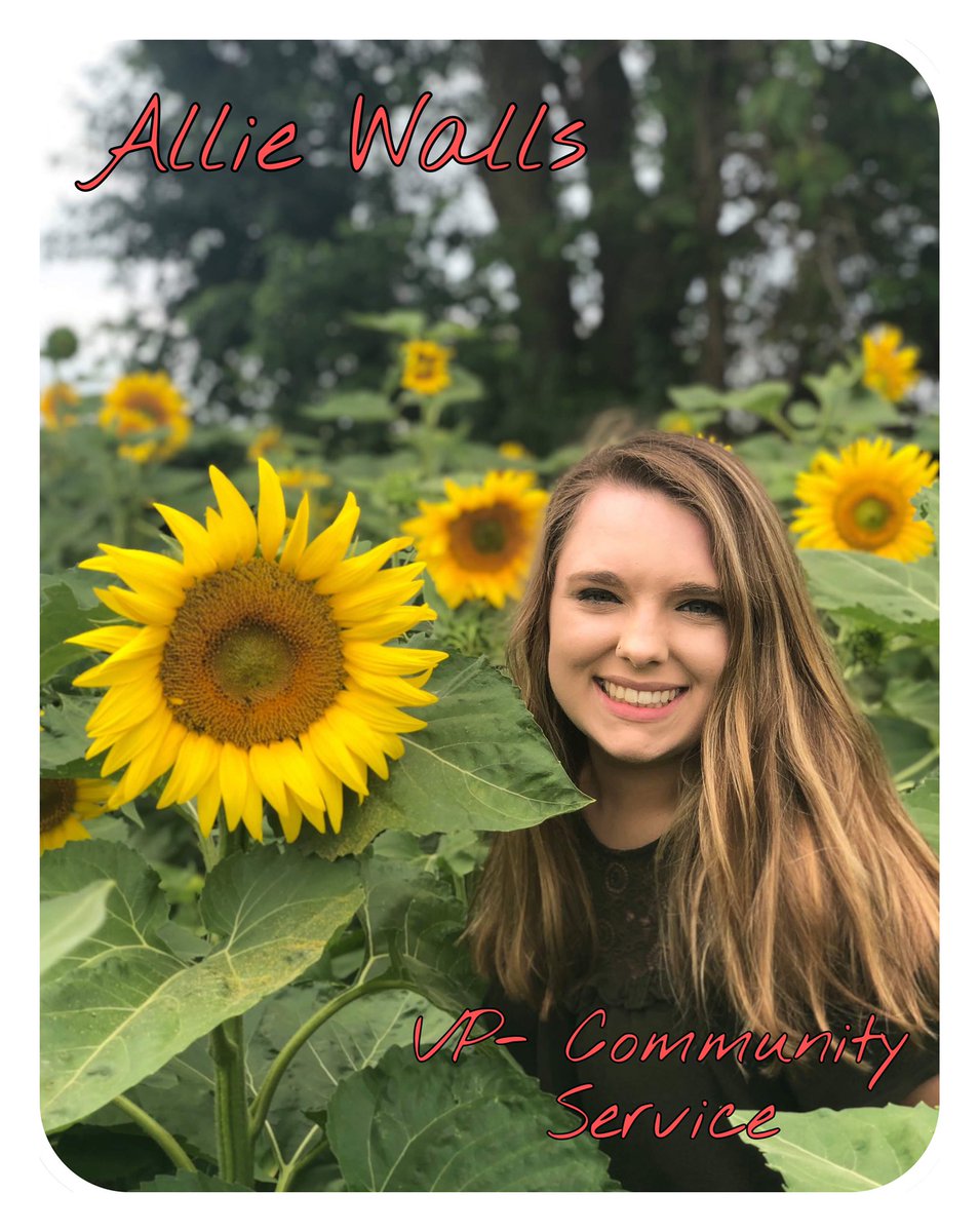 Meet Allie Walls, our new VP- Community Service! Allie is an English major and Communication minor. She is very excited to be on this journey and to see where she can take her position! Congrats, Allie!!💚
