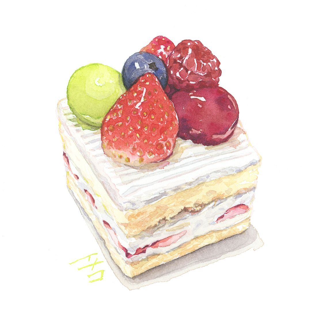 Twitter 上的 イナコ Fruit Shot Cake 好きなアーティストさんのお誕生日にかこつけてフルーツが可愛く盛られたショートケーキを食べました 笑 紙はwaterford Watercolor Illustration Foodillustration Watercolorfood Foodillustrator 水彩 수채화 食べ物