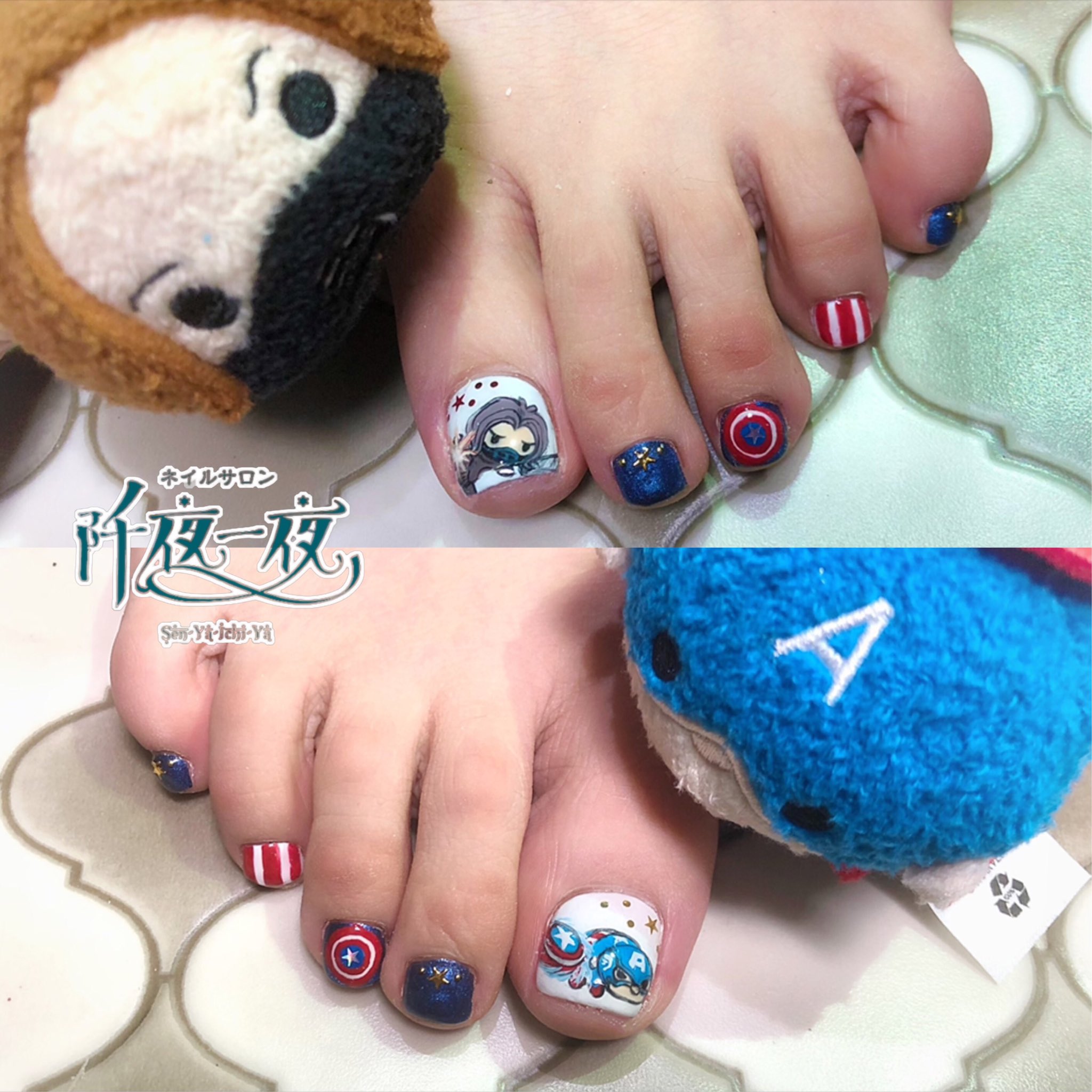 Keiko 六本木個室ネイルサロン 痛ネイル ゆかりちゃんもんちゃんネイル ツムツム可愛すぎません もんちゃんのネイル好き放題やらせてもらって超楽しかったわ アベンジャーズネイル マーベルネイル クリスマスネイル ツムツムネイル フット