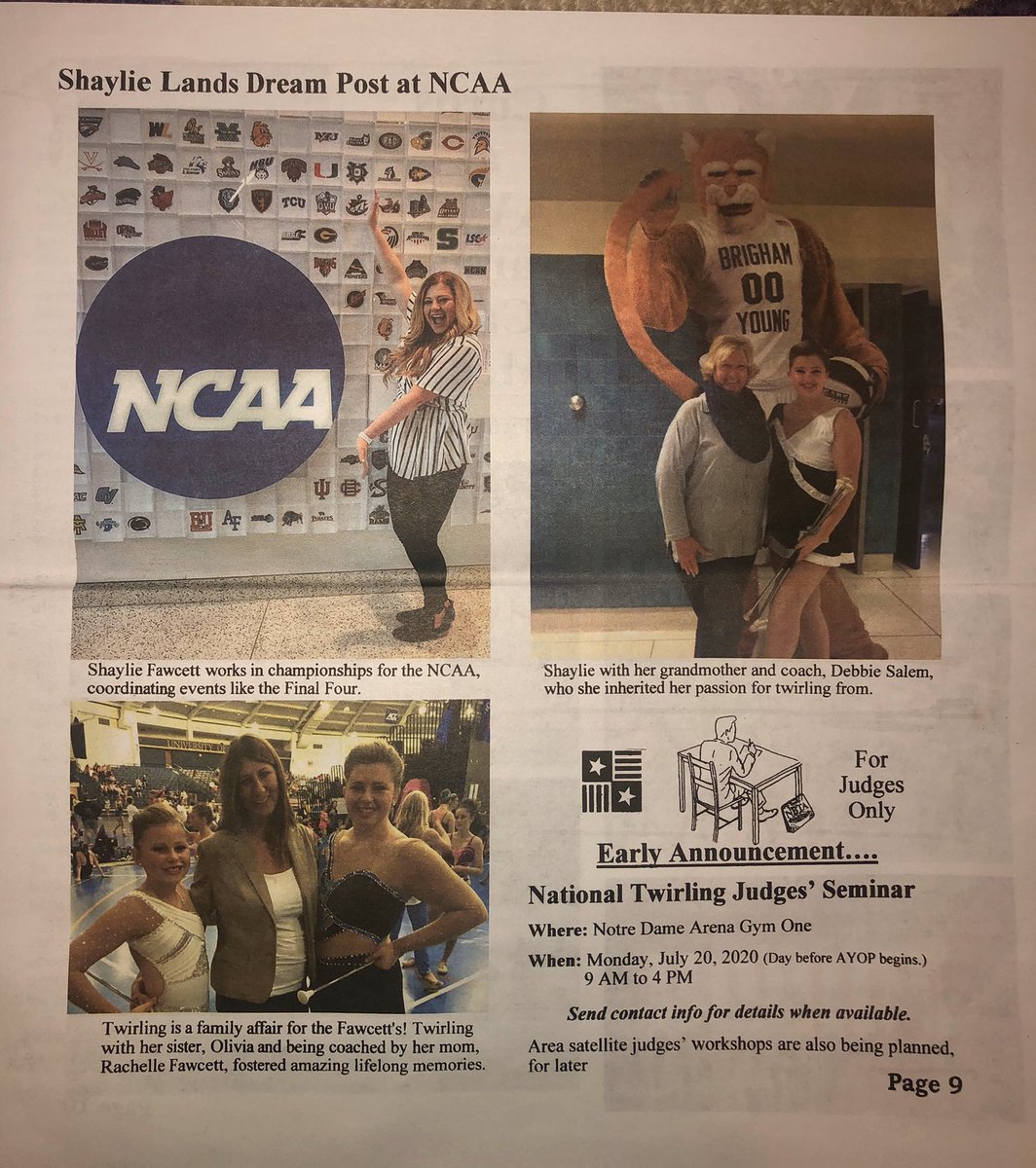I’m proud to announce that the inaugural “Shaylie Fawcett Scholar-Athlete” scholarship will be given to the collegiate baton twirler with the highest overall GPA at this years national championship!
