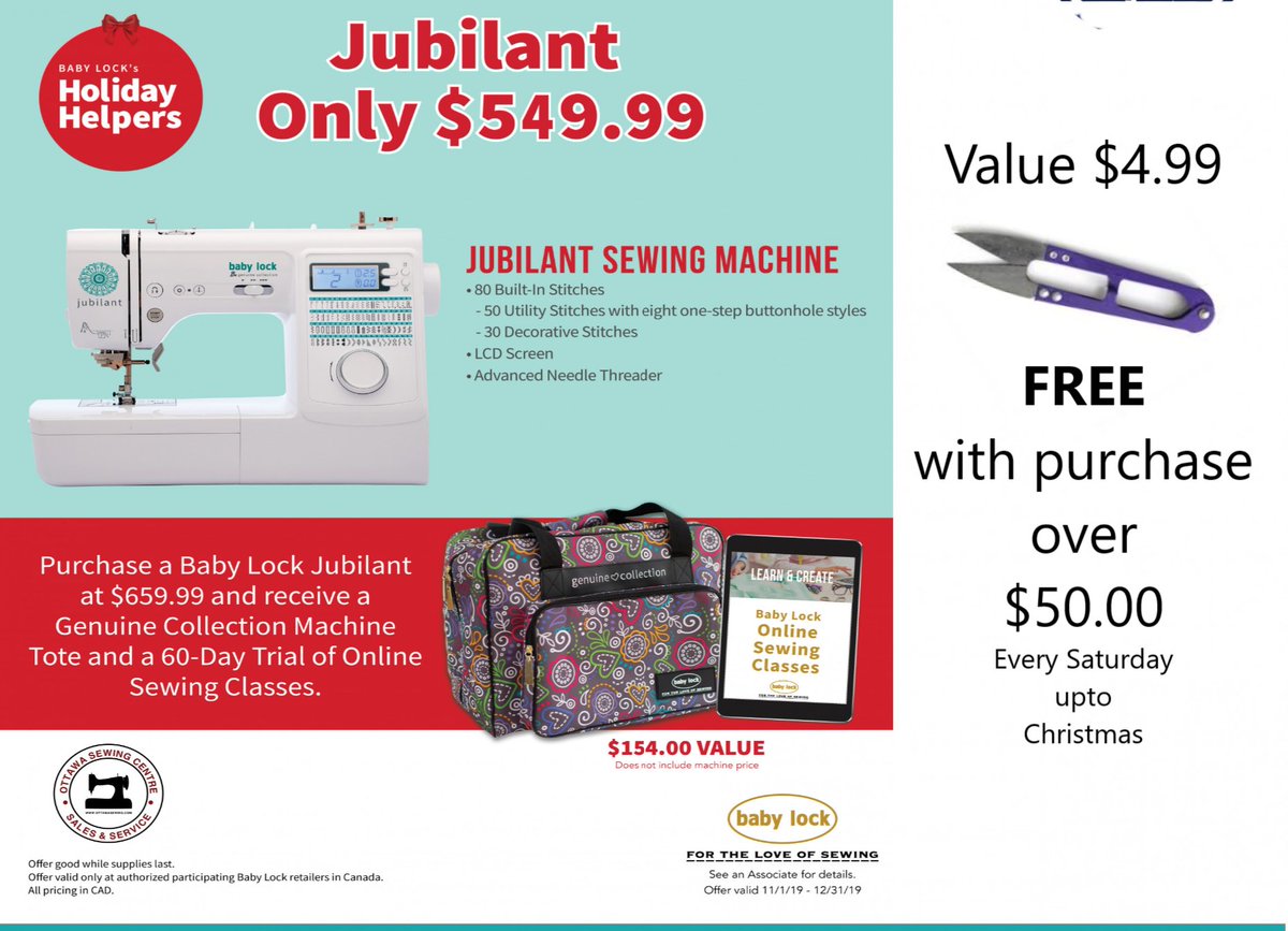 OttawaSewing's tweet image. The Baby Lock Sewing Machine is indeed a great product for both beginners and experts. It is very efficient, and easy to use even for beginners. It is a very quiet machine, has plenty of settings and features.
#BabyLock #sewingmachinelove #ottawasewing #ottawasewingmachinescentre