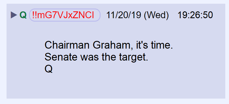 20) I believe Graham has been biding his time.Waiting for his turn to take the stage.That will happen on December 11th when Inspector General Horowitz testifies before his committee.