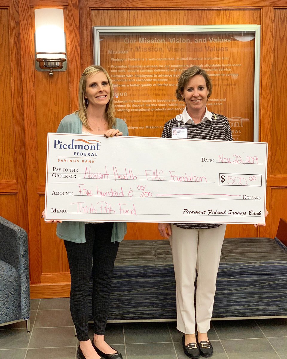 novanthealthfdn's tweet photo. Thank you to Piedmont Federal Savings Bank for partnering with us in support of our Think Pink Fund to help us increase access to mammograms for those in need.
#LiveLocalBankLocal #BreastCancerAwareness #ThinkPink #SupportNovantHealth https://t.co/vmqCugIF8Q