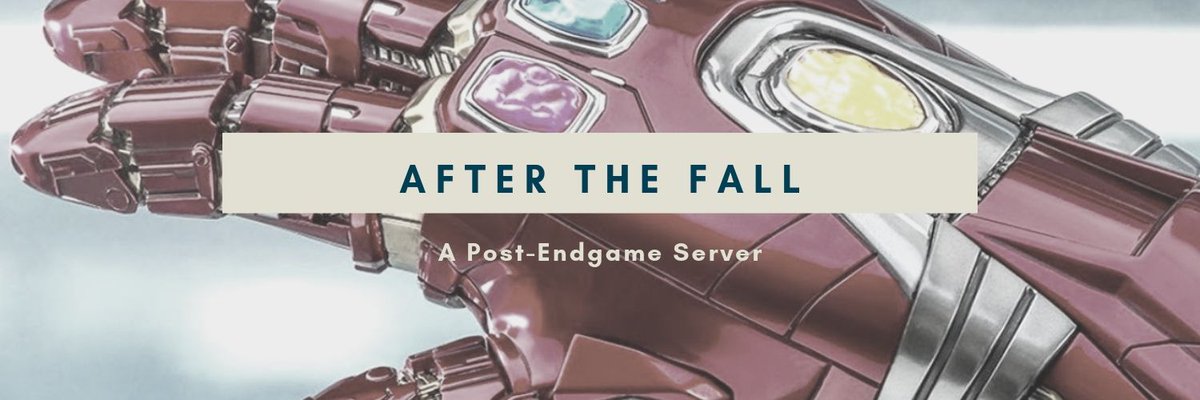 aftcrthcfall's tweet photo. 18+ Post-Endgame AU Server looking for cool new muns and muses! We accept a wide range of muses from MCU to comics &amp; other movies. Not accepting duplicates! DM for more information or check out our page: https://t.co/pGSkLwti1y #marvelrp #mcurp #avengersrp #deadpoolrp #xmenrp https://t.co/pYbgOWeFWB