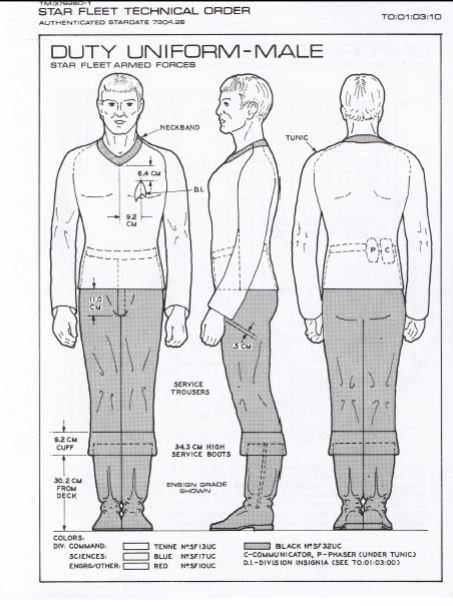 Here is the original (male) duty uniform of Star Trek: The Original Series. Designed by William Ware Theiss. He is better known for the guest female actress costumes on the show