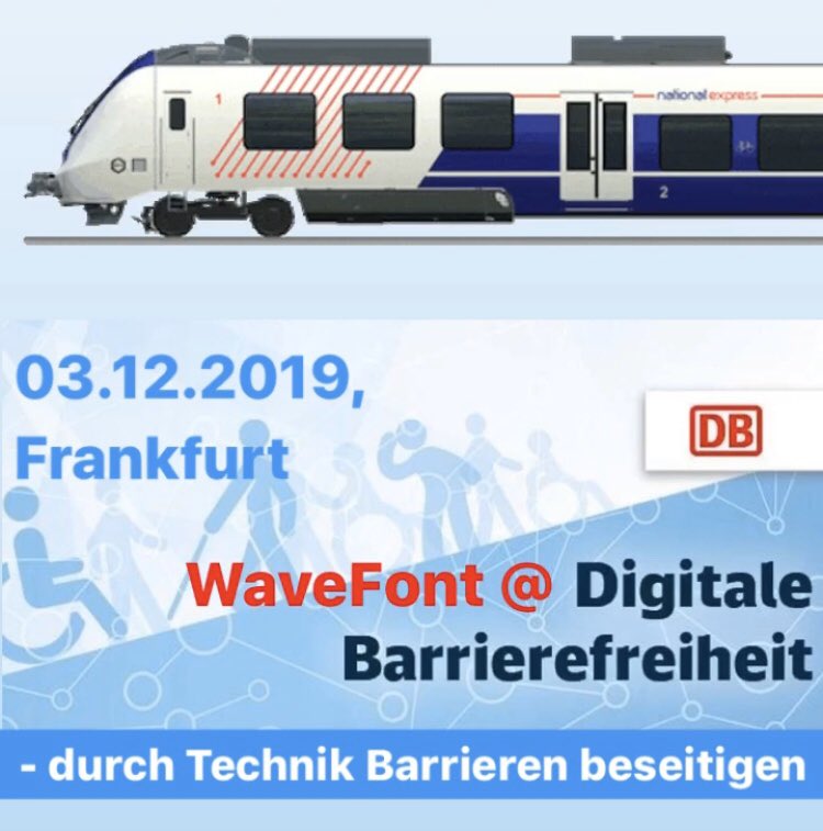 SiliconSurfers's tweet photo. #WaveFont @ Digitale #Barrierefreiheit - durch #Technik Barrieren beseitigen 2019
Wir sind eingeladen unsere innovative #Untertitel-#Technologie (https://t.co/i1IZr8Dw46) zu präsentieren.
#siliconsurfer #db #dbsystel @dbsystel #untertitel #frankfurt #innovation #inklusion #db https://t.co/rl49gPdHIU