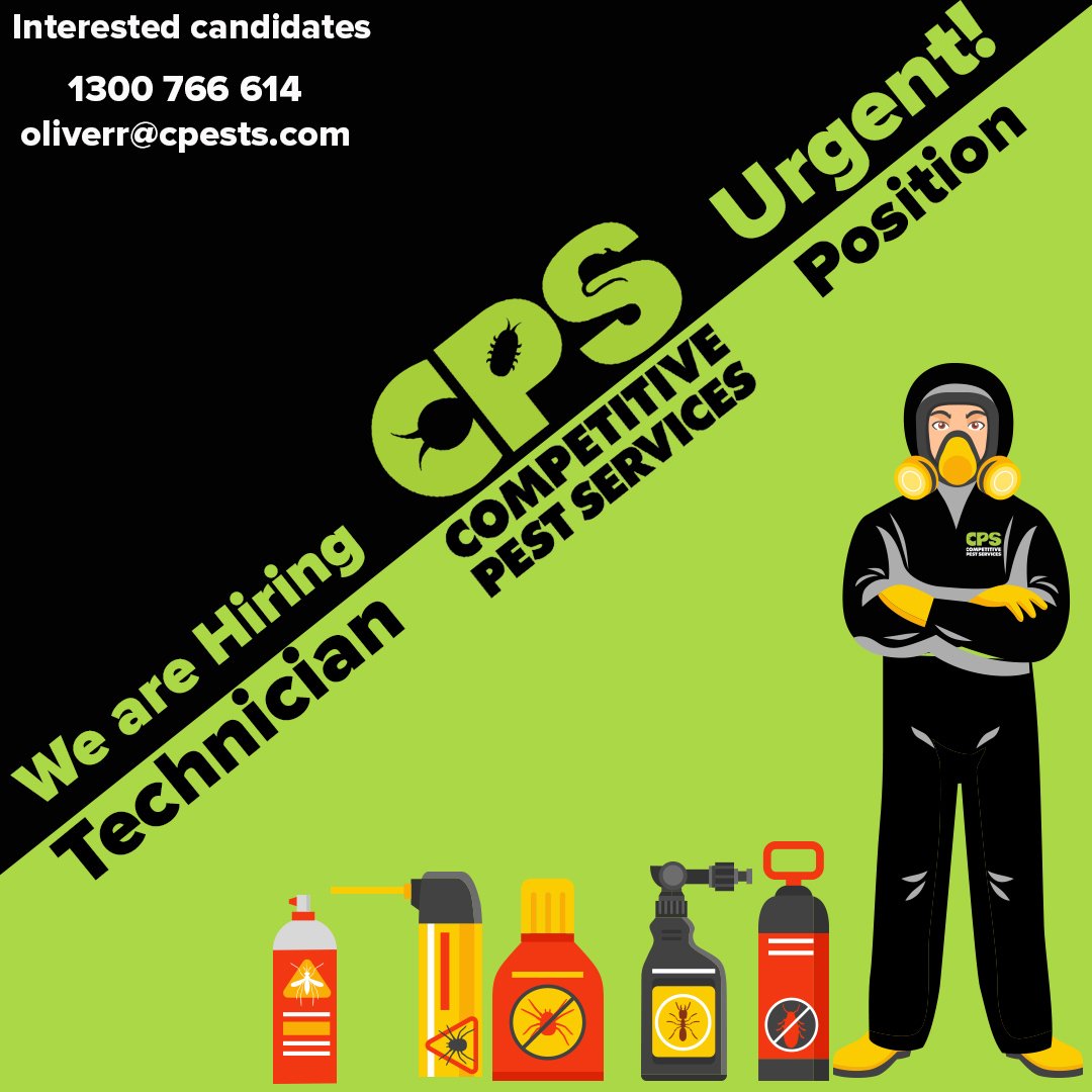 CompPestService's tweet photo. Urgent Opening
Post: Pest Management Technician
👉 Call Oliver 1300 766 614
👉 Interested candidates, please send in your CVs to oliverr@cpests.com
#hiring #Jobposting #job #jobinAustralia #jobinsydney #CompetitivePestServices #CPSAustralia #pestcontrol https://t.co/ngZZlFaTVp