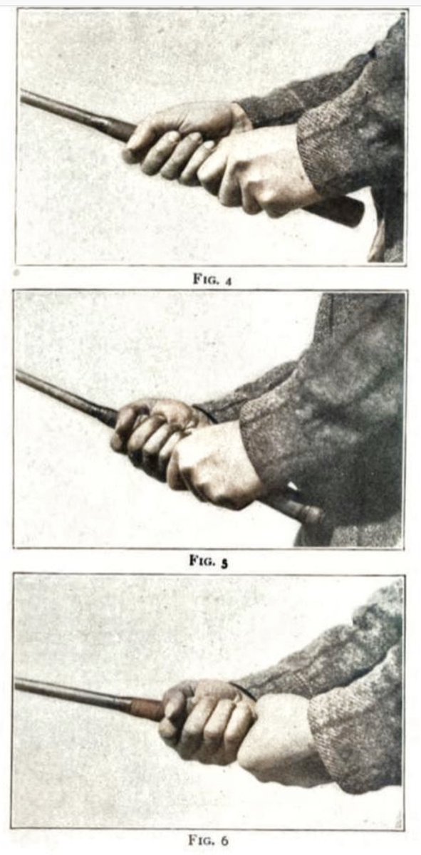 Walter Travis showing off the interlocking grip, the overlapping grip and what we now call the 10 finger or the baseball grip. In 1902 the baseball grip was still quite common in the game of golf.  #GolfHistory