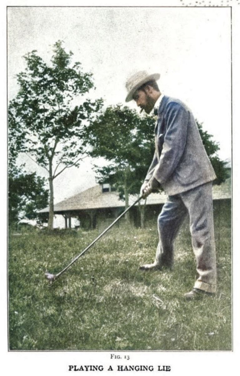 One of my favorite photos of the dapper, Walter Travis showing his address position for a hanging lie.  #GolfHistory