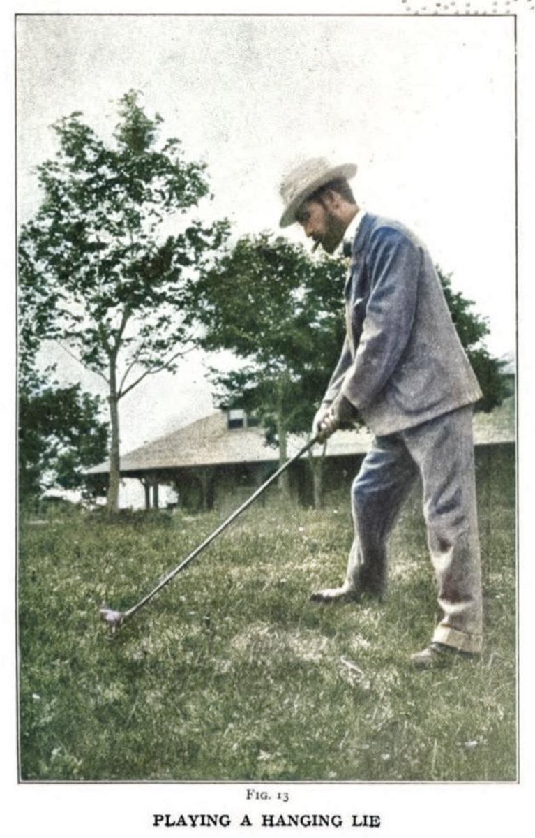 One of my favorite photos of the dapper, Walter Travis showing his address position for a hanging lie.   #GolfHistory