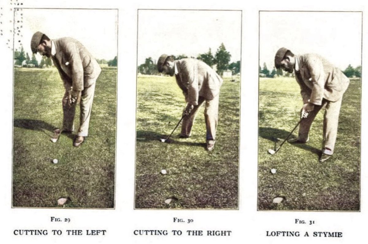 Again showing some signs of Willie Park, Walter Travis Illustrates different stances for speciality shots around the hole, including the dreaded stymie.  #GolfHistory  @USGA