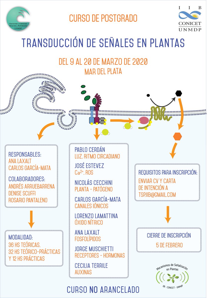 CharlieGMmdq's tweet image. Se viene el curso de postgrado &quot;Transducción de Señales en Plantas&quot; edición 2020. #TSP2020 Marzo 2020. ¿Estás haciendo el doctorado en sistemas vegetales? ¡¿TE LO VAS A PERDER?! Cupos limitados. Pre inscripción: tsp.iib@gmail.com
