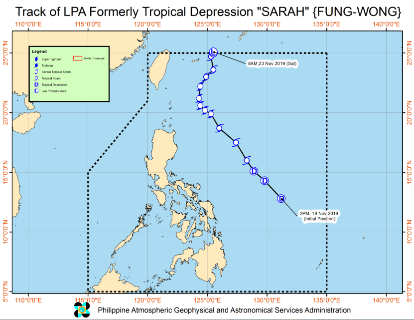 dzbb's tweet photo. #BantayBagyo: (As of 11:00 am) Isa na lamang low pressure area (LPA) ang bagyong #SarahPH at ngayo'y nasa labas na ng Philippine Area of Responsibility (PAR). | via @dost_pagasa https://t.co/qQWWumI84q