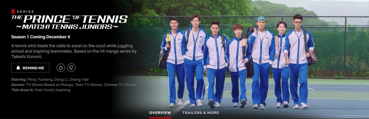 WTK's tweet photo. The Prince of Tennis ~Match! Tennis Juniors~ (Chinese drama) scheduled to stream December 4th on Netflix https://t.co/WPAOpkavis https://t.co/O3nR7CXJJQ