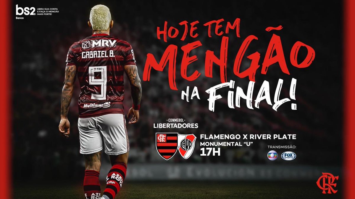 Flamengo's tweet photo. HOJE TEM FLAMENGO NA FINAL DA @LIBERTADORESBR! CHEGOU O DIA! VAMOS EM BUSCA DO SONHO DA NAÇÃO! #JogaremosJuntos #FLAxRIV https://t.co/qjPa53DYdH