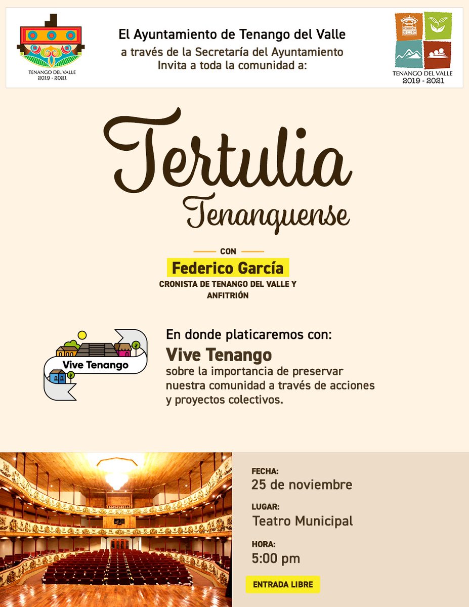 FedeGarciaG's tweet photo. Magnífica oportunidad para charlar sobre acciones de rescate, preservación y difusión del patrimonio cultural con colectivos y organizaciones de la sociedad civil.
Ven a la #tertuliatenanguense en #tenangoquerido y #vivetenango https://t.co/yPdpYZpXZy