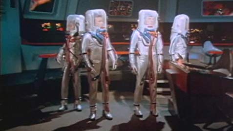 While we had seen hazmat suits in season 1, the 1968 3rd season episode The Tholian Web gave us a space suit. Updating the fishbowl with mesh, its a nod to the space race in full bloom.We'd never see these again.