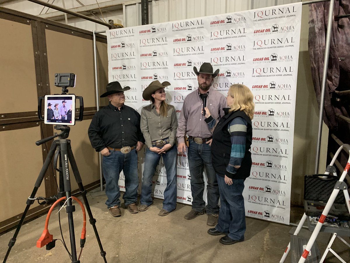 We got the last interview of the night: amateur team penning world champs Ryan Smith, Bryan Blackman and Katie Lesh. #AQHAWorldShow <a href="/AQHA/">AQHA</a> #GetThatGlobe <a href="/Lucas_Oil/">Lucas Oil Products</a>