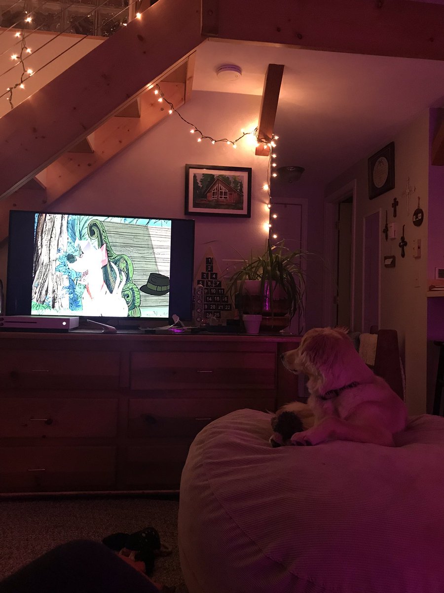 watching 101 Dalmatians with his stuffy