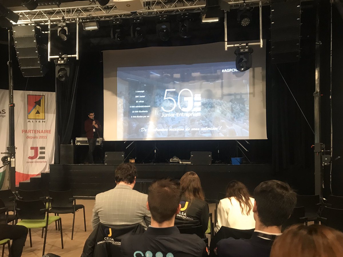 CLilleProjets's tweet photo. « 50 ans que nous forgeons ce pont entre les Ă©coles et les entreprises » @Simon_cnje de la @cnje Ă lâ#AGPCNH19 du #CNH19 #50ansJE #Defi6 #WeAreJE https://t.co/fE5ROqNPsE
