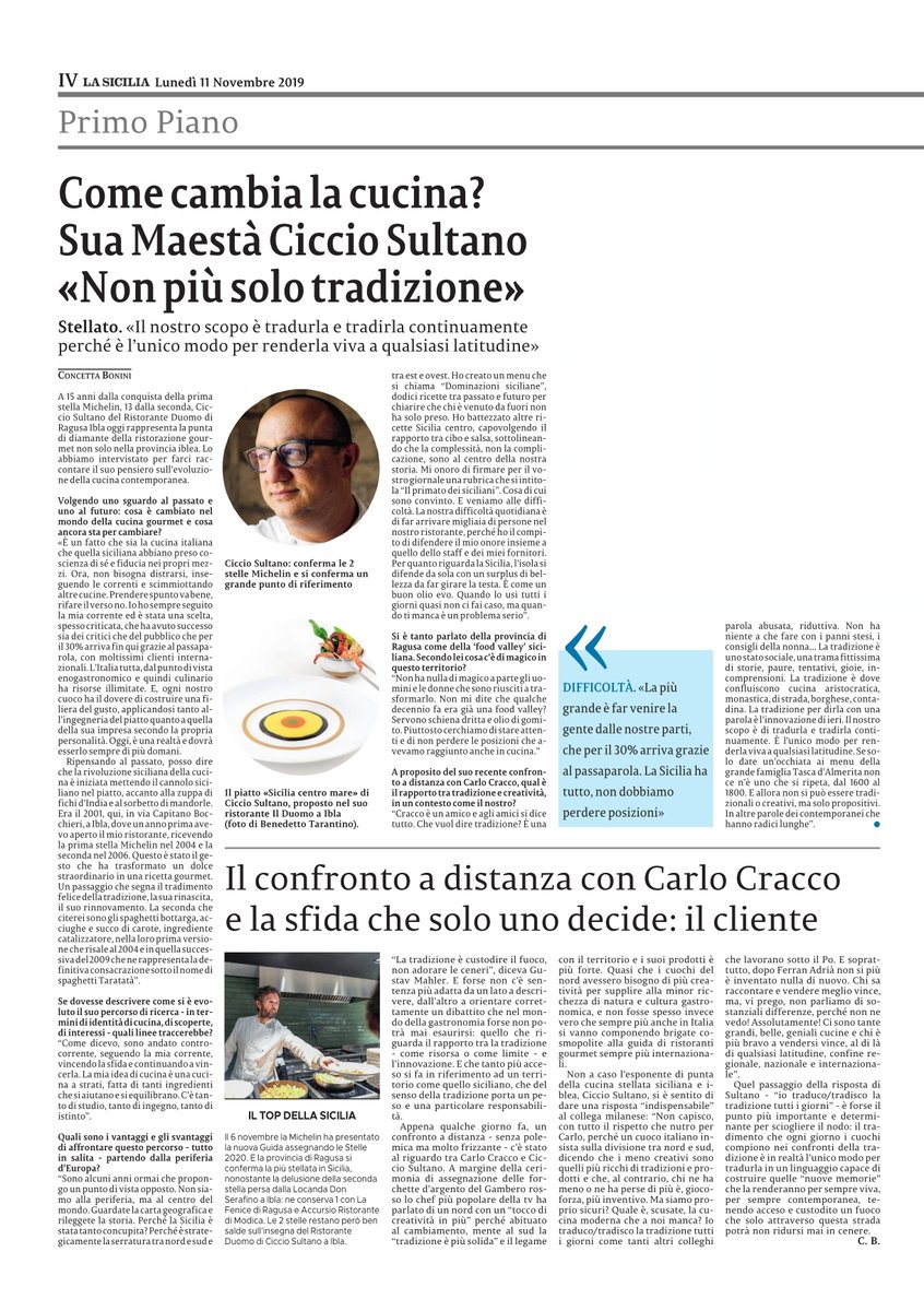 Intervista a La Sicilia: la cucina italiana è viva e quella siciliana di più

Concetta Bonini propone su La Sicilia una lunga, argomentata e sincera intervista a Ciccio Sultano dove si chiarisce che il limite della creatività sta... 
cicciosultano.it/2019/11/23/int…