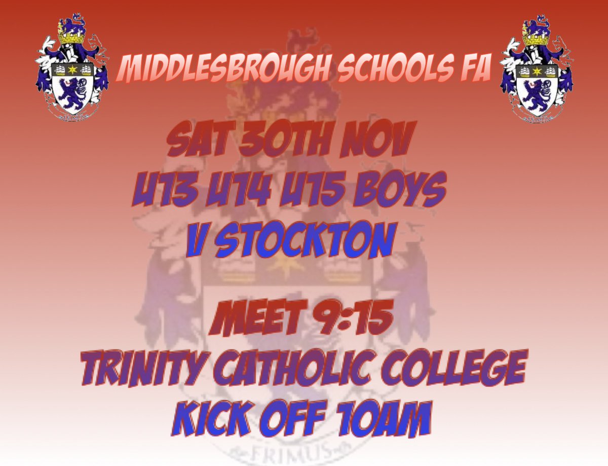 Boro Schools FA (@boroschoolsfa) on Twitter photo Next week. Team managers will be in touch regarding squad details.
<a href="/s_d_s_f/">Stockton District Schools Football</a> <a href="/clevelandSFA/">Cleveland Schools FA</a> Next week. Team managers will be in touch regarding squad details.
<a href="/s_d_s_f/">Stockton District Schools Football</a> <a href="/clevelandSFA/">Cleveland Schools FA</a>