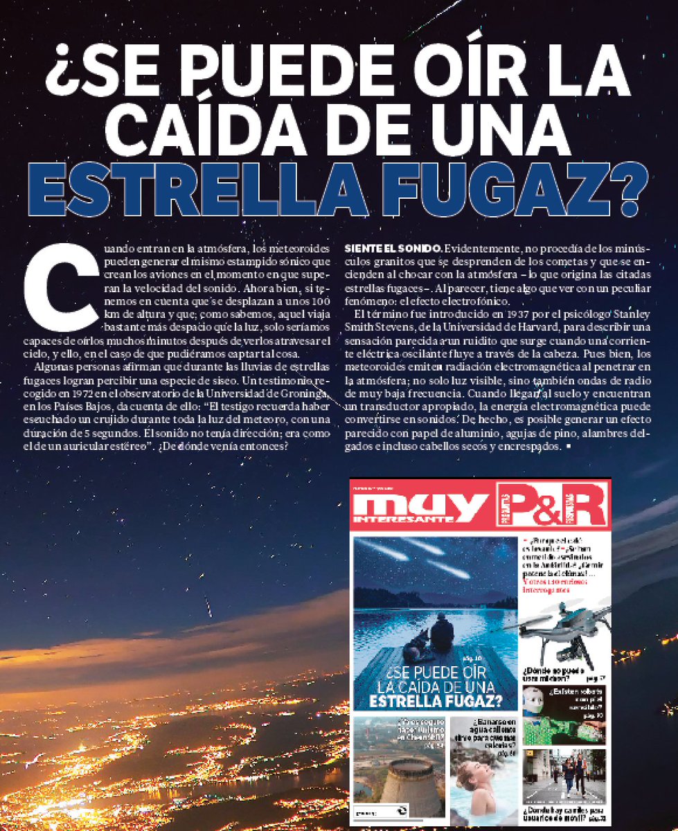 CienciaDelCope's tweet image. ¿Se puede oír la caída de una estrella fugaz? Descúbrelo en la nueva revista PREGUNTAS&amp;amp;RESPUESTAS de Muy Interesante