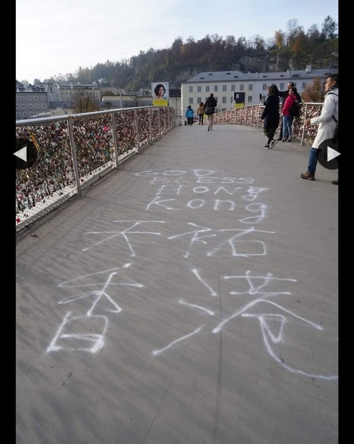 This is taken at #Salzburg in #Austria..a scenic footbridge was painted with slogans supporting #hongkongprotestors/#hongkongterrorists...Wt a shame as a #hongkong citizen...