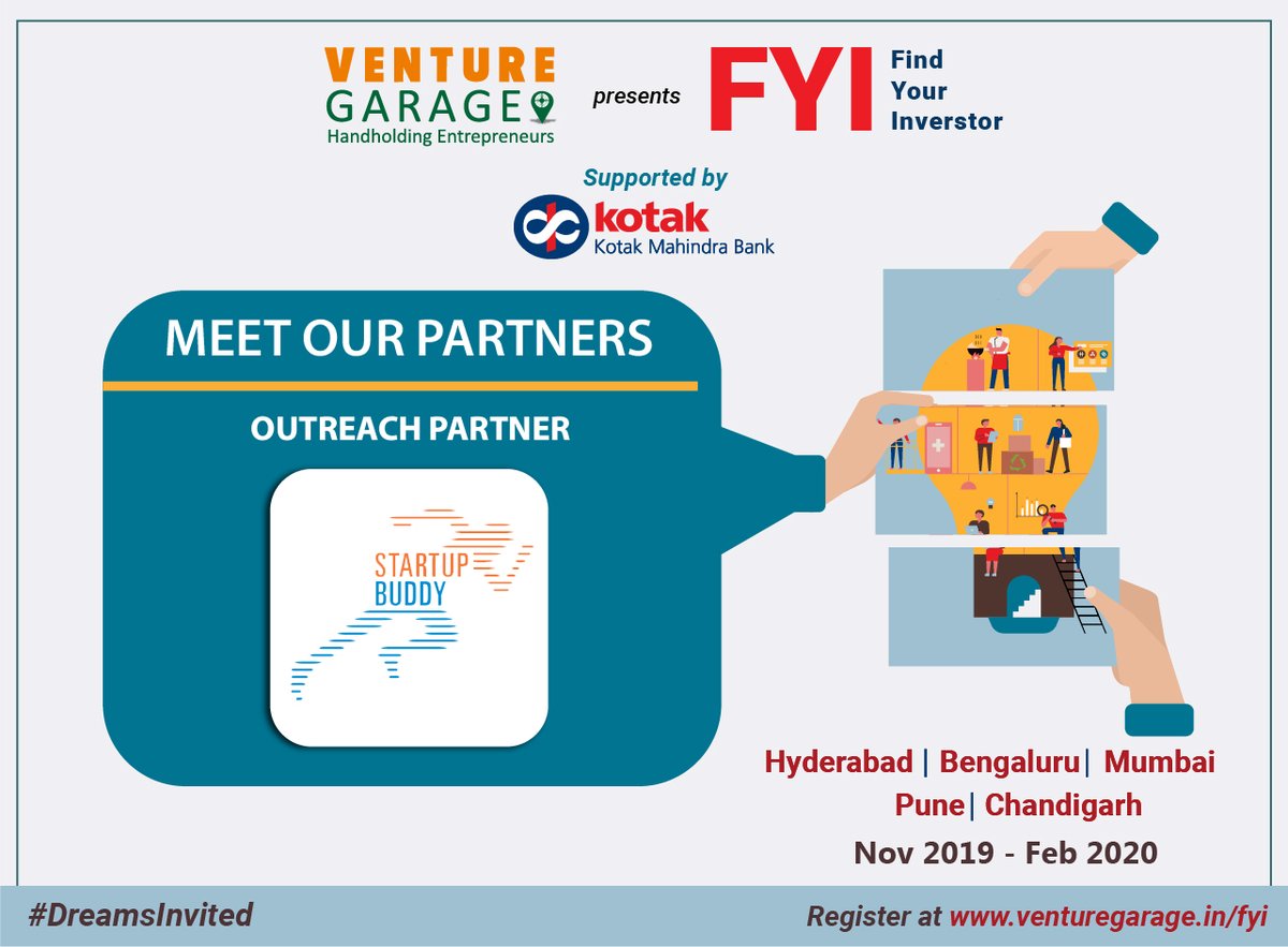 venturegarage's tweet photo. #PartnerAlert at #FYI
Get your accounting and CFO sorted with @startup_buddy #FindYourInvestor's #Outreach partner. #StayTuned for more such updates
Register now at : https://t.co/imrgGqCjDl for more details.
#DreamsInvited #KotakMahindraBank #VentureGarage
@KotakBankLtd https://t.co/zEbL3E8yxM