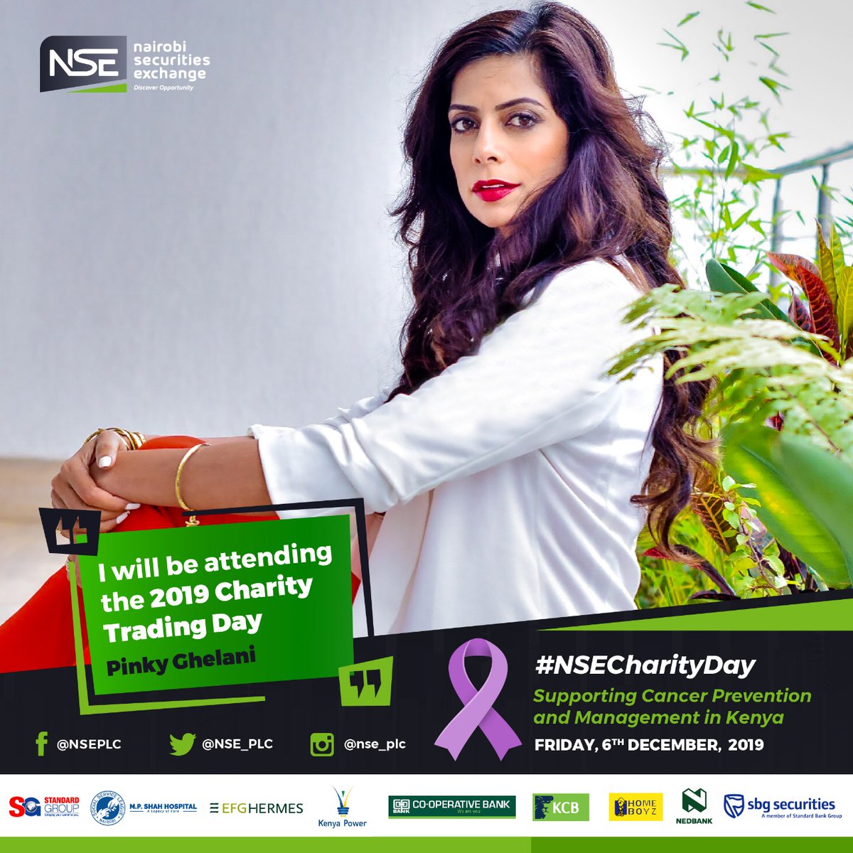 NSE_PLC's tweet photo. Leading media personality and UNHCR Ambassador @pinkyghelani will be attending this year's Charity Trading Day. #NSECharityTradingDay #Usagainstcancer https://t.co/2odmGDz6Fs